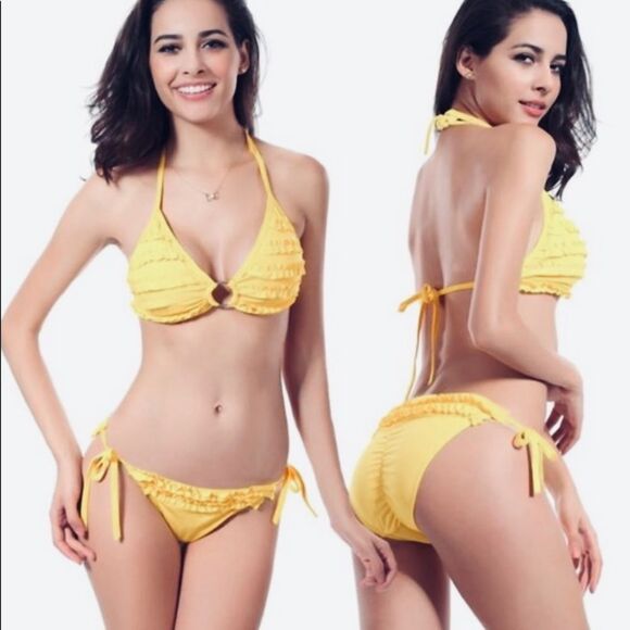 Boutique Other - Women’s NWT Yellow Bikini Swimsuit With Ruffles